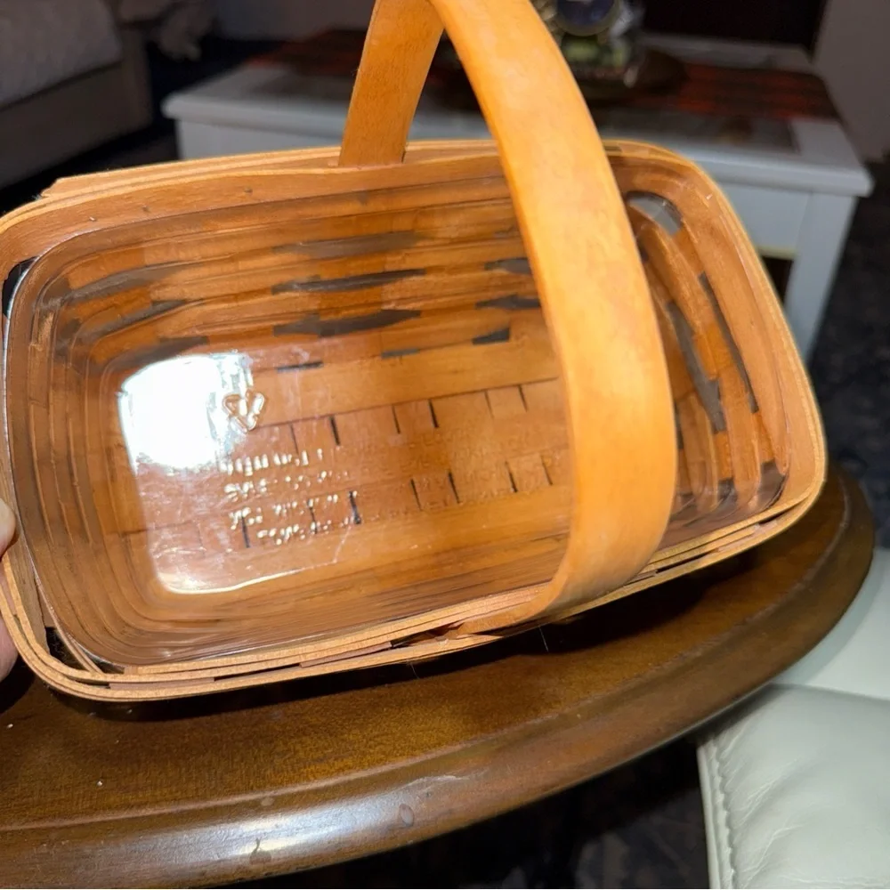 Longaberger Heartland Small Chore Basket 1995 Handle Plastic Liner 10”x6.5”x4”